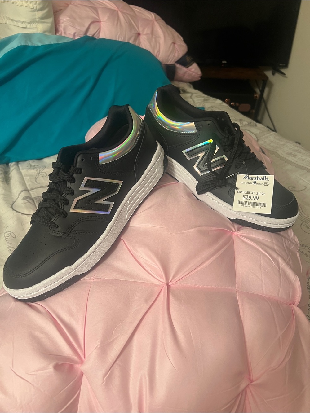 New Balance Kids Black Sneakers with Holographic Accents